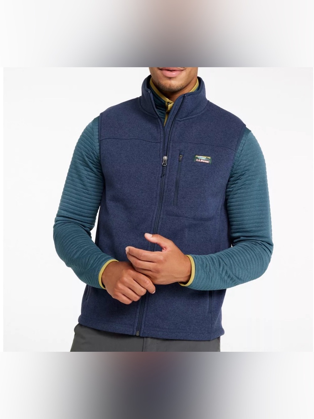LL Bean Full Zip Fleece Vest Men Large Tall Navy Blue Pockets Hiking Outdoor EUC